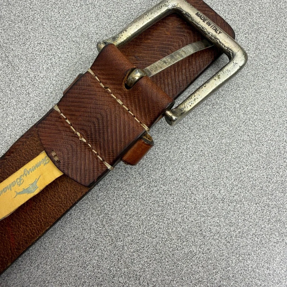 Tommy Bahama Belt Mens 36 Brown Chevron Textured Leather Made in Italy